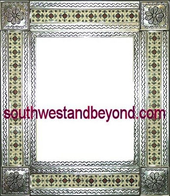 mexican Silver Color tin frame mirror talavera tiled wall decor