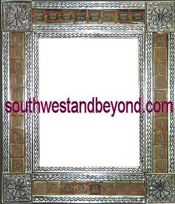 mexican Silver Color tin frame mirror talavera tiled wall decor