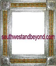 mexican Silver Color tin frame mirror talavera tiled wall decor