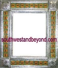 mexican Silver Color tin frame mirror talavera tiled wall decor