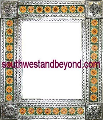 mexican Silver Color tin frame mirror talavera tiled wall decor