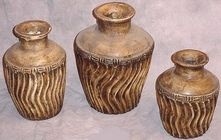 80437 Clay 3pc Pottery Set - Swirly Design Vase Set