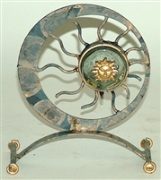 Iron and Glass Mexican Candle Holder - Sun Face Blue