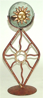 01-954-C Sun Face Candle Holder Iron and Glass Art Work - Copper Color