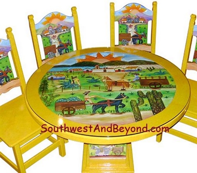01a - Pueblo Design Table Set Hand Carved Painted - 031